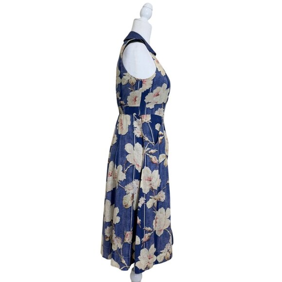 Anthropologie Camellia Collared Dress Sleeveless Floral Fit Flare Blue US Size 0 - Picture 3 of 9